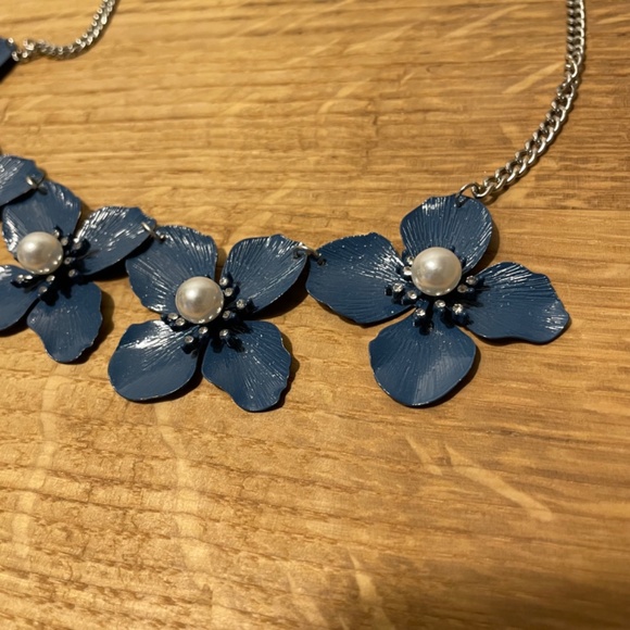 Necklace Fashion Jewelry Blue Flower Pattern Accessory - Picture 4 of 8